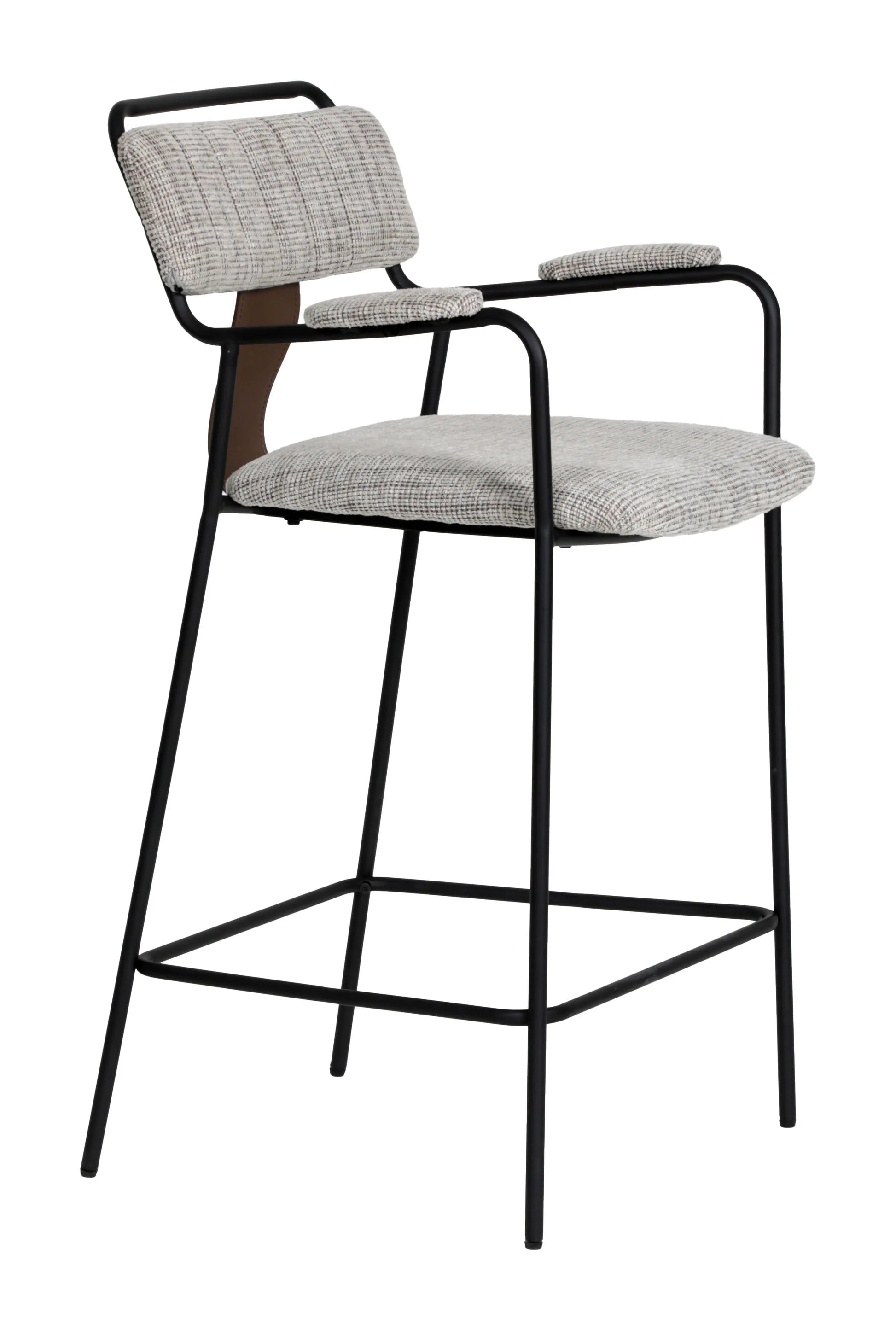 Isolated angle view of the Couva Counter Stool Gray Tweed.