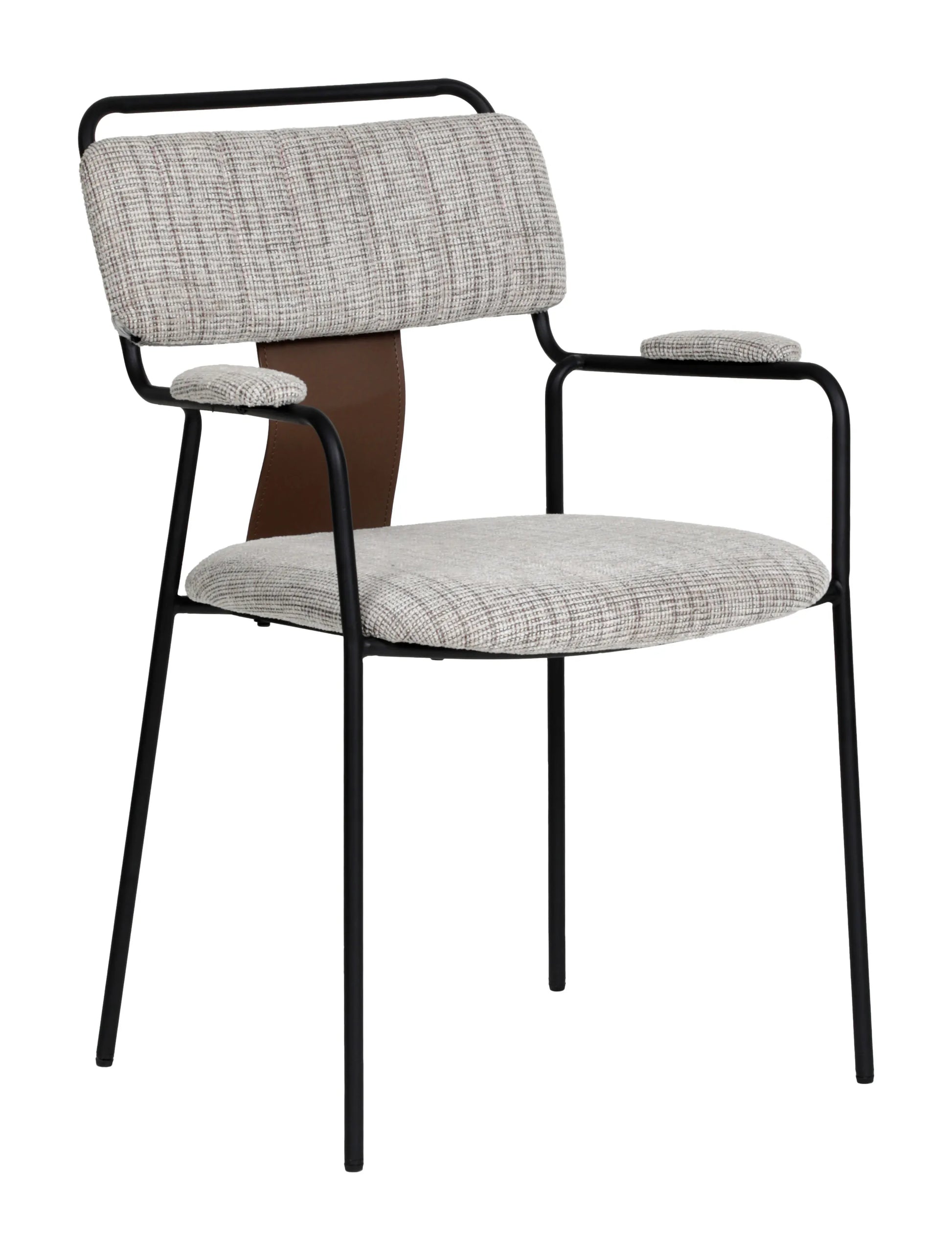 Isolated front angle view of the Couva Dining Chair Gray Tweed.