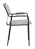 Profile side view of the Couva Dining Chair Gray Tweed showing the black frame and padded seat/arms.