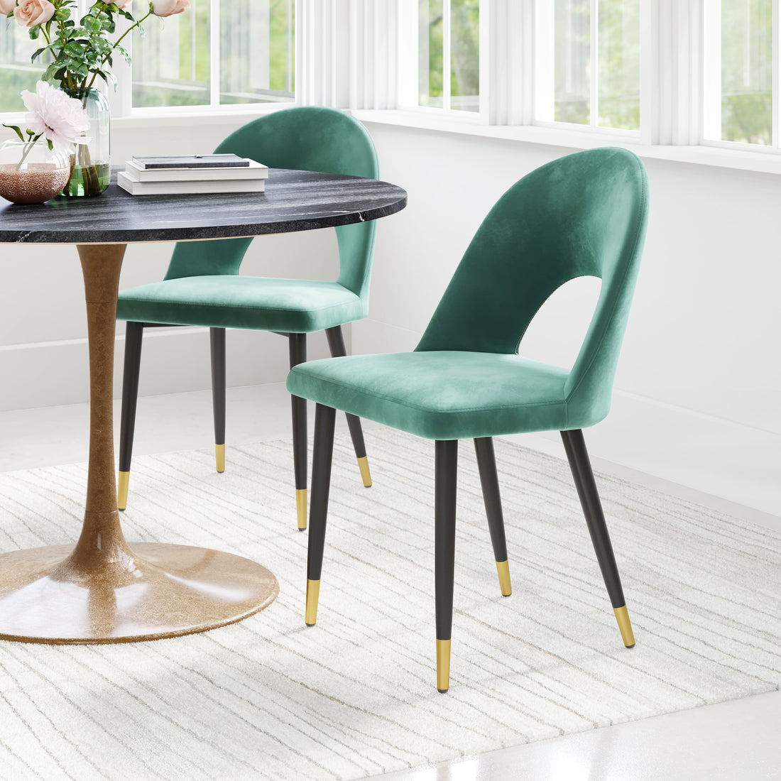 Menlo Dining Chair (Set of 2) Green styled for a transitional living room space.
