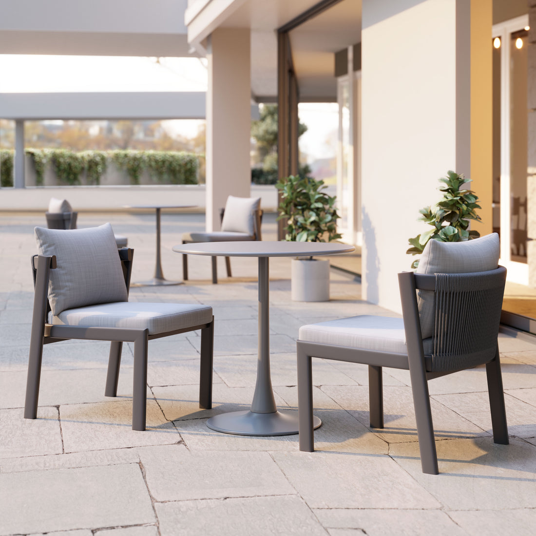 Horizon Dining Chair (Set of 2) Gray styled for a transitional patio space.