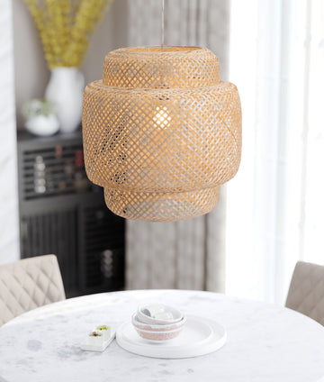 warm-toned soft table lamp in a transitional living room setting