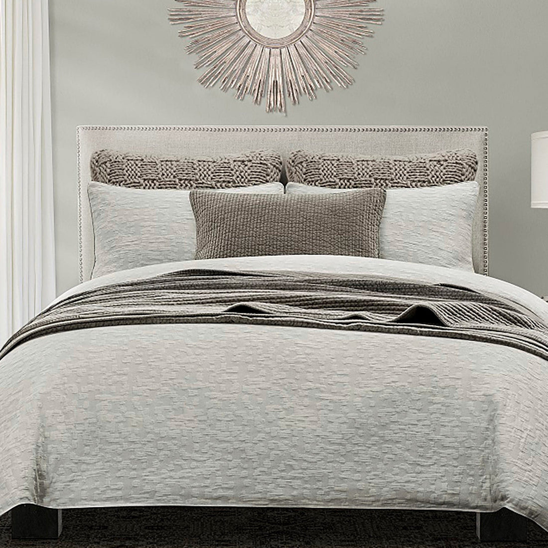 walnut linen duvet cover styled in a minimalist elegant dining room