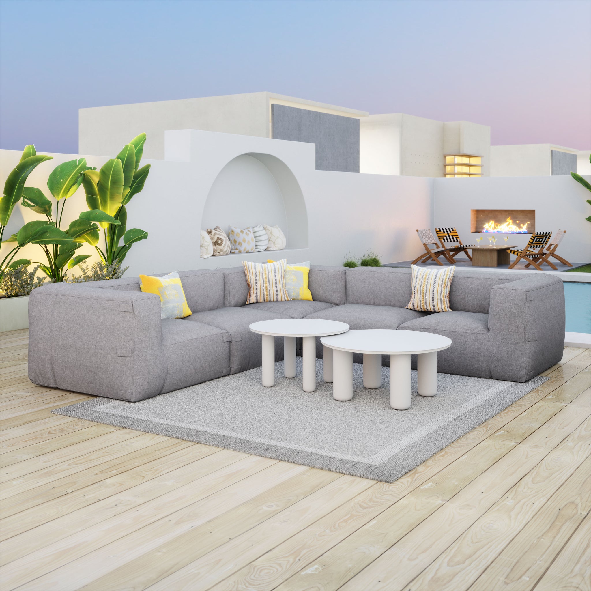 Luanda Corner Chair Gray styled for a transitional patio space.