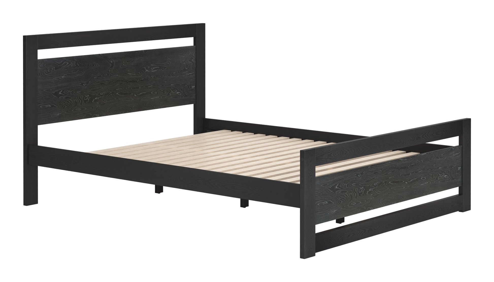 warm-toned brushed metal bed frame styled in a contemporary minimalist entryway