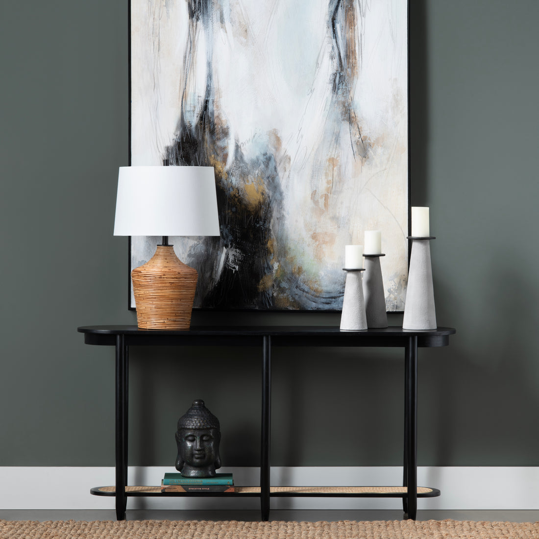 natural velvet accent table in a refined master bedroom setting