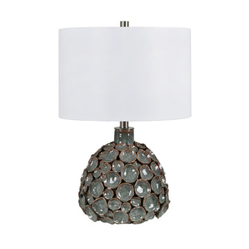 ivory cotton table lamp in a coastal guest room setting