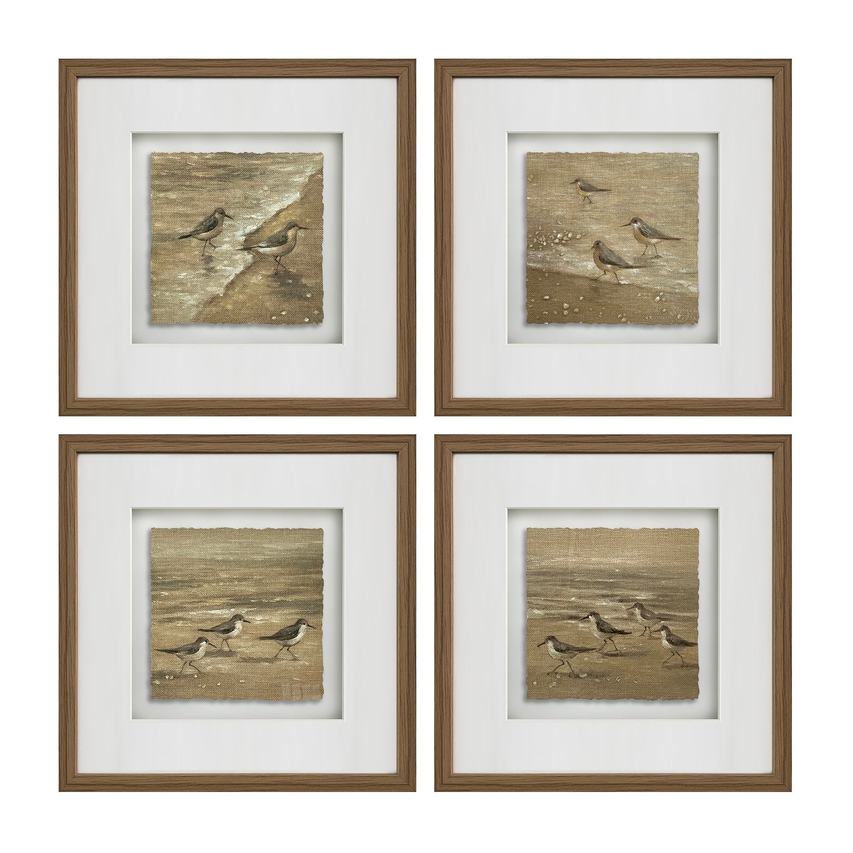 neutral-toned linen wall art in a coastal guest room setting