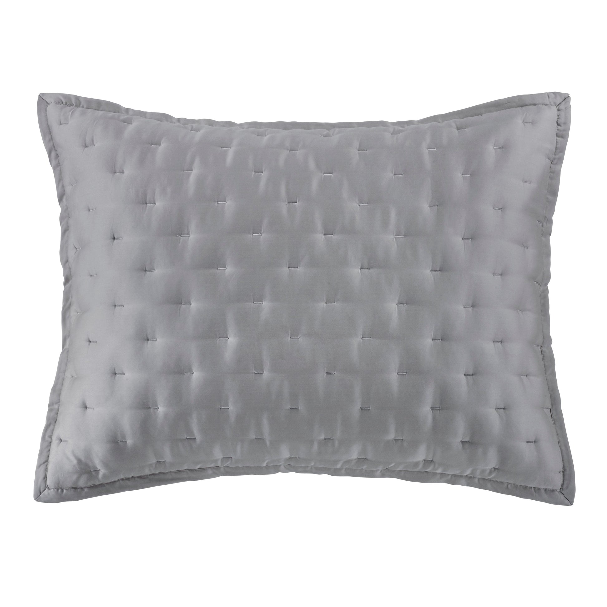 Gray quilted pillow on a white background