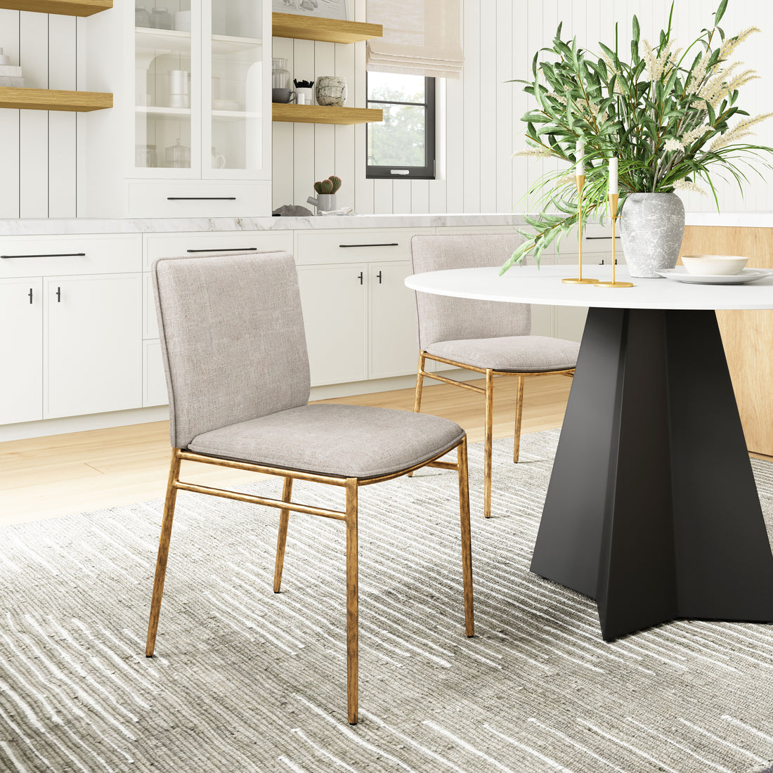 Nordvest Dining Chair Beige & Gold styled for a transitional kitchen space.