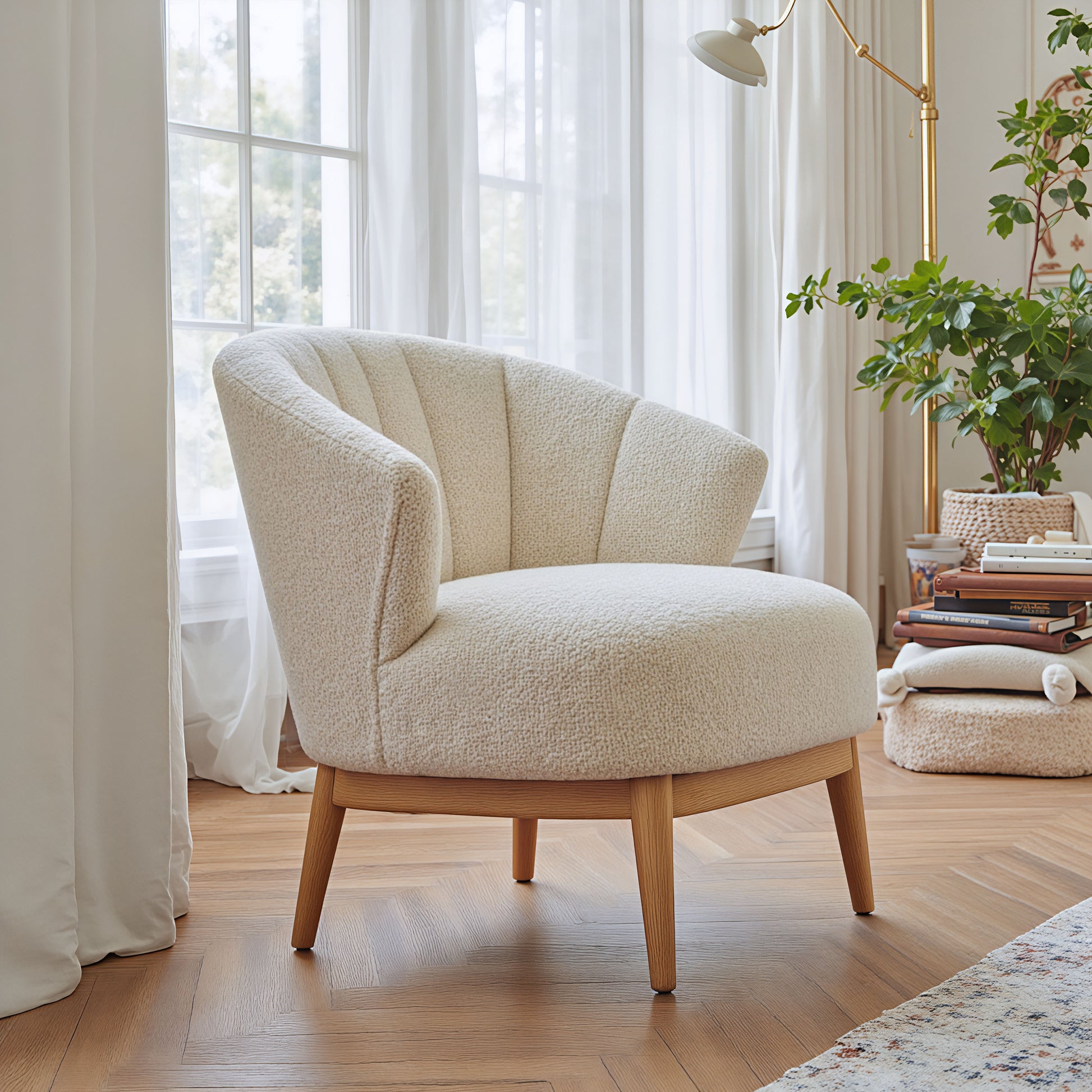 warm-toned soft accent chair in a refined master bedroom setting