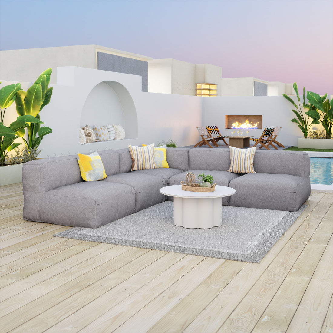 Luanda Middle Chair Gray styled for a transitional patio space.