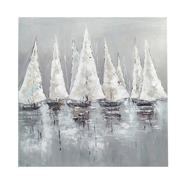 Pacific Sails contemporary canvas artwork displayed in a modern living room setting