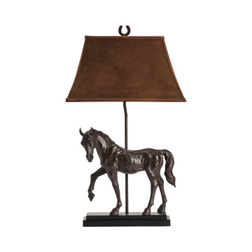 earth-toned fabric table lamp in a contemporary cozy bedroom setting