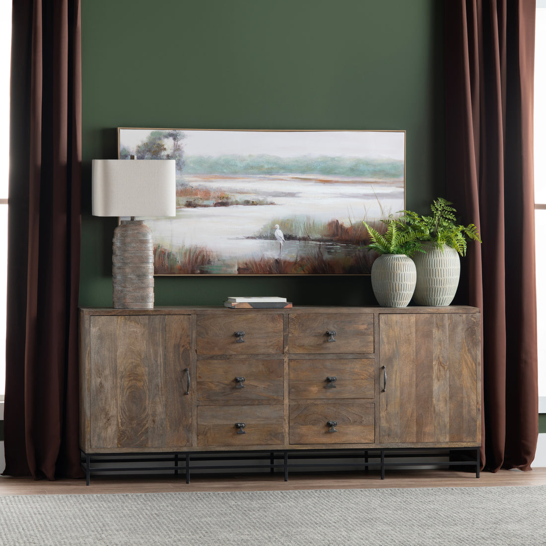 earth-toned fabric home décor piece in a farmhouse contemporary bedroom setting