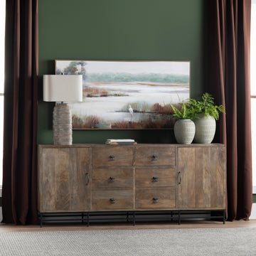 earth-toned fabric home décor piece in a farmhouse contemporary bedroom setting