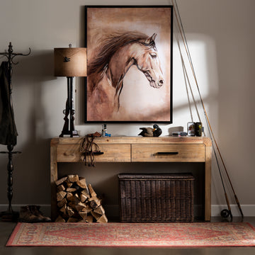 ivory cotton accent table in a contemporary cozy bedroom setting