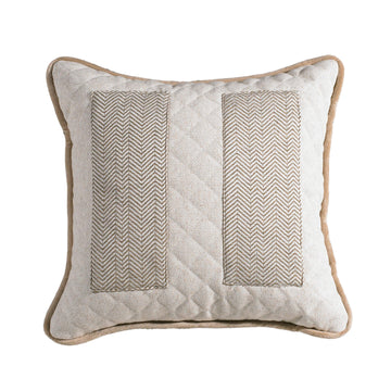 neutral-toned linen decorative pillow in a contemporary master bedroom setting