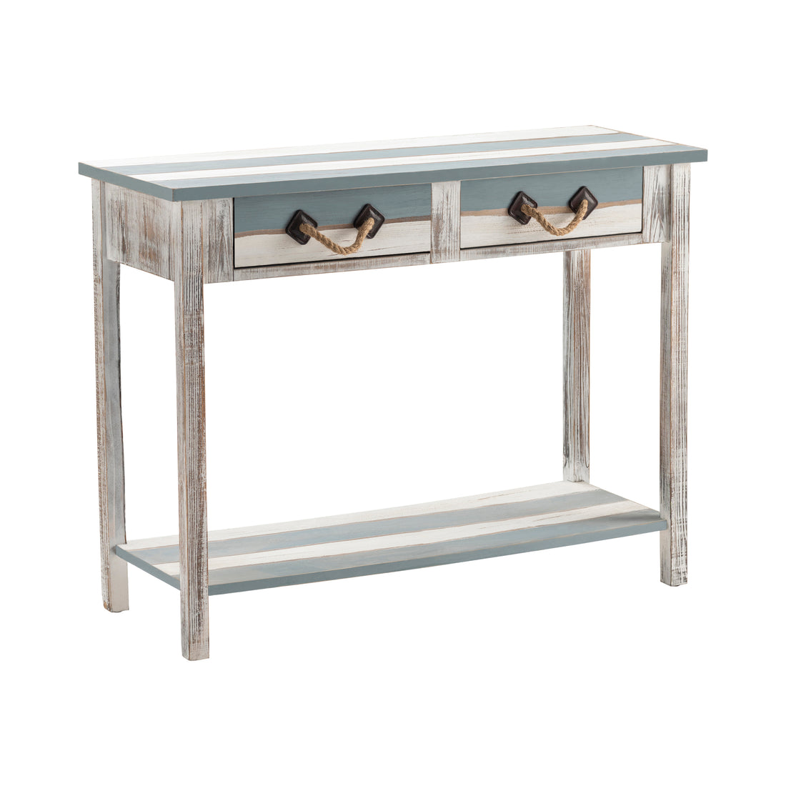 charcoal textured accent table in a coastal guest room setting