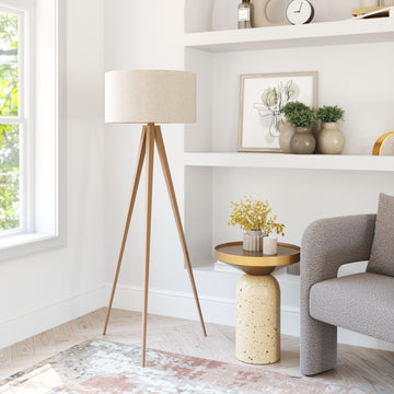 charcoal textured table lamp in a farmhouse contemporary bedroom setting