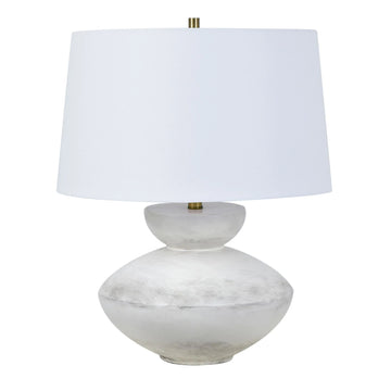neutral-toned linen table lamp in a refined master bedroom setting