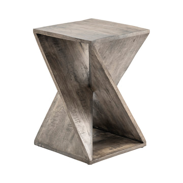 gray canvas accent table in a minimalist dining room setting