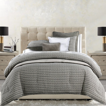 walnut linen duvet cover styled in a coastal elegant dining room