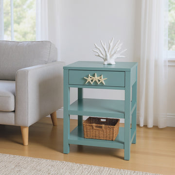 natural velvet accent table in a modern bedroom setting