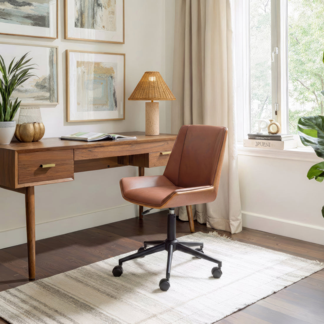 gray canvas accent chair in a classic entryway setting