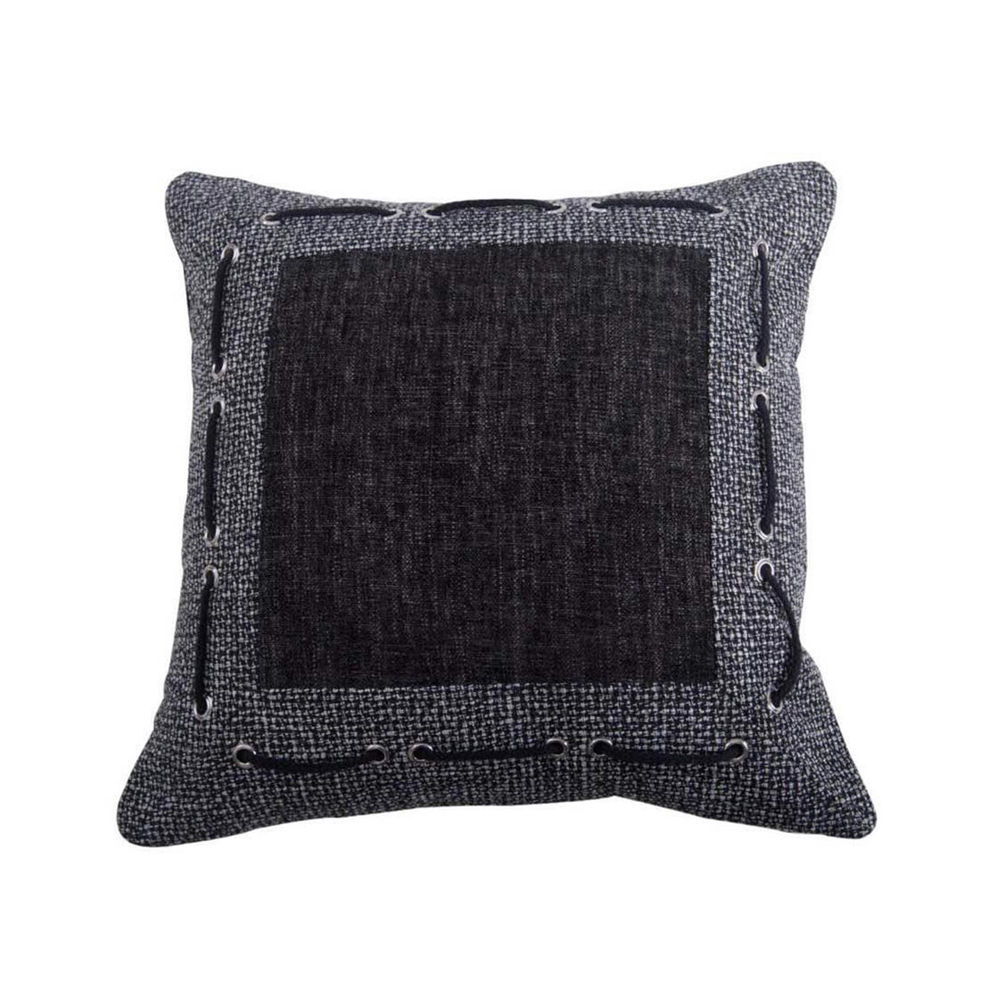 matte black linen decorative pillow styled in a minimalist elegant dining room