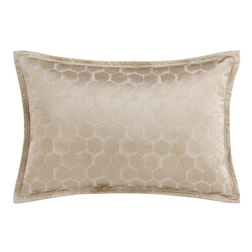 cream woven decorative pillow in a classic contemporary bedroom setting