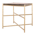 Gold metallic kove side table with glass top on a white background