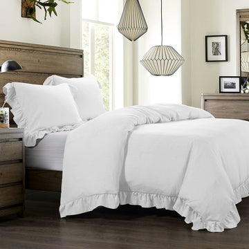 earth-toned fabric duvet cover in a transitional living room setting