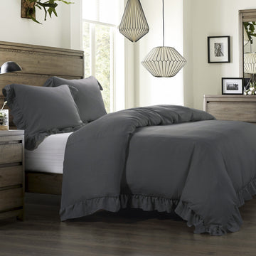 ivory solid wood duvet cover styled in a farmhouse chic modern living room