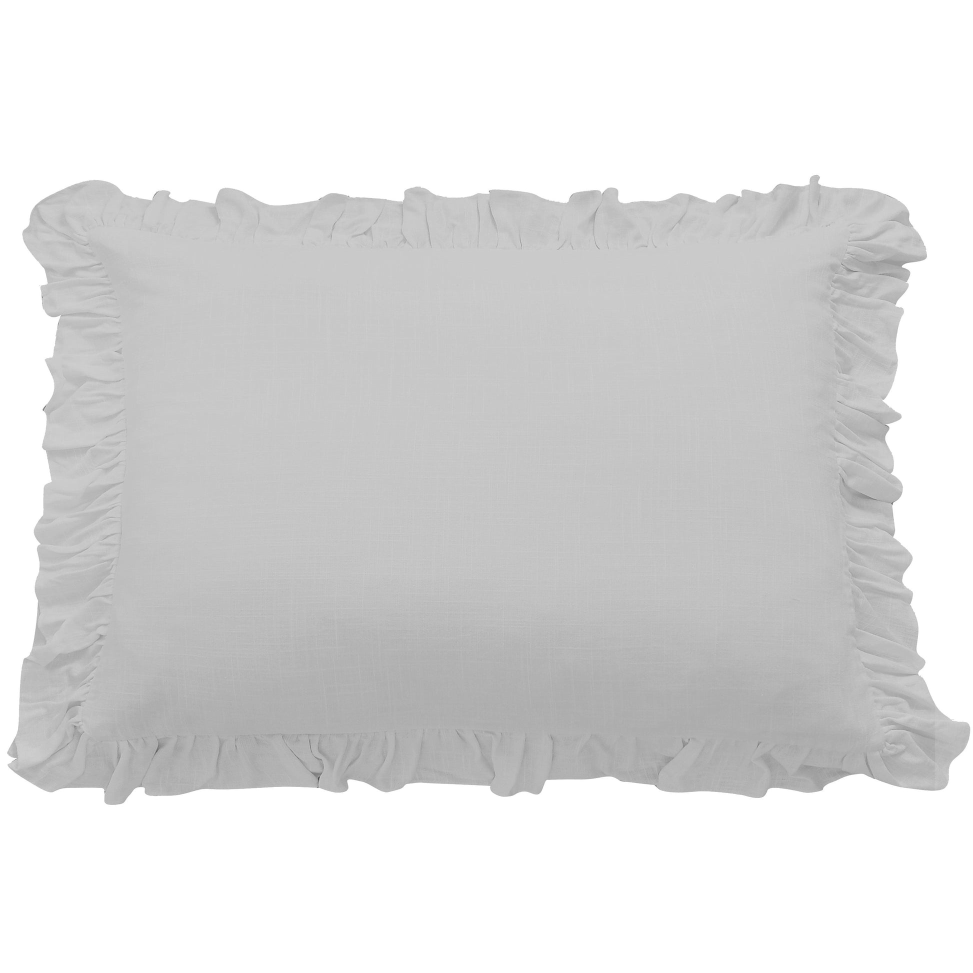 White pillow with ruffled edges on a white background