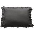 Gray pillow with ruffled edges on a white background