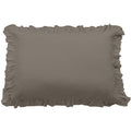 Gray pillow with ruffled edges on a white background