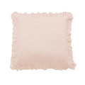 Pink pillow with ruffled edges on a white background