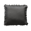 Dark gray pillow with ruffled edges on a white background