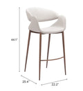 Limay Barstool Beige & Walnut with dimensions on a white background