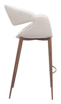 Modern Limay Barstool Beige with white cushioned seat and wooden legs on a white background