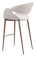 Modern Limay Barstool Beige with white cushioned seat and backrest on wooden legs against a white background