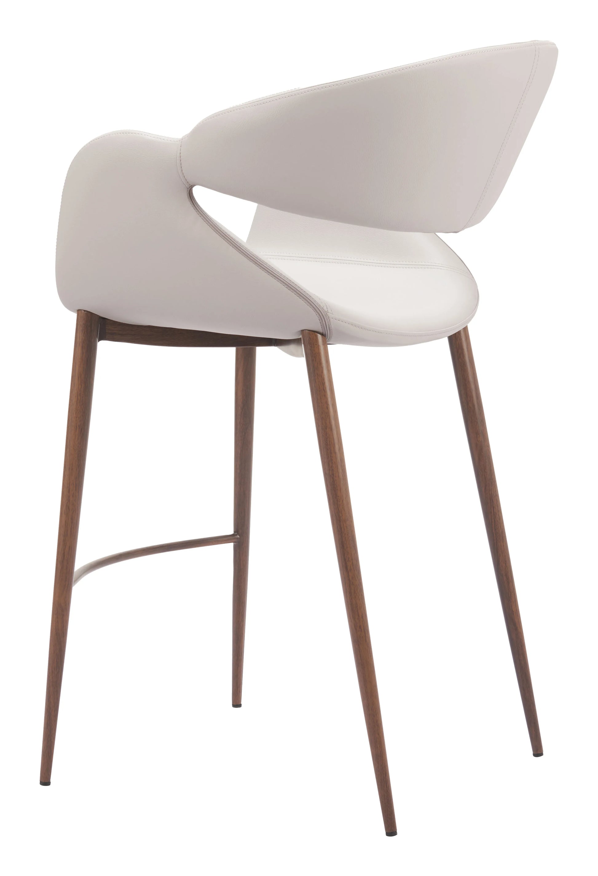 Rear angle view of the Limay Counter Stool Beige & Walnut.