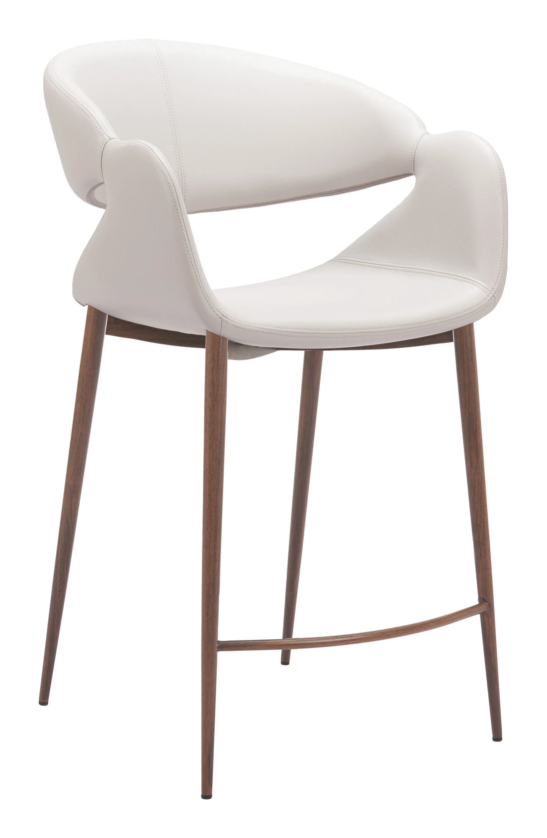 Limay Counter Stool Beige & Walnut shown in a modern kitchen setting at a countertop.