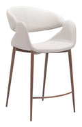 Limay Counter Stool Beige & Walnut with leatherette seat and walnut-finished legs, front angle view.