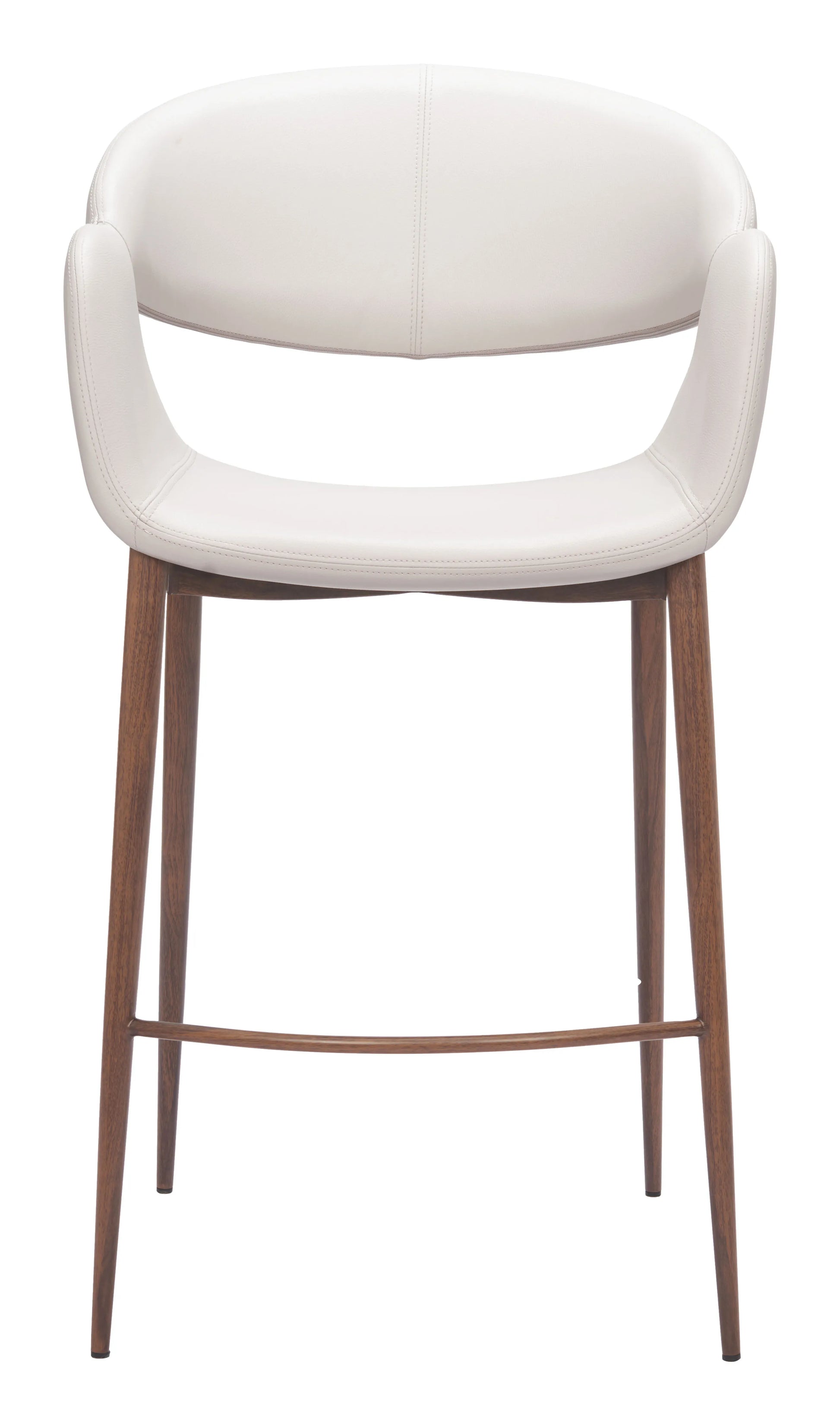 Straight-on front view of the Limay Counter Stool Beige & Walnut.