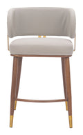 Straight-on front view of the Brew Counter Stool Beige & Walnut.