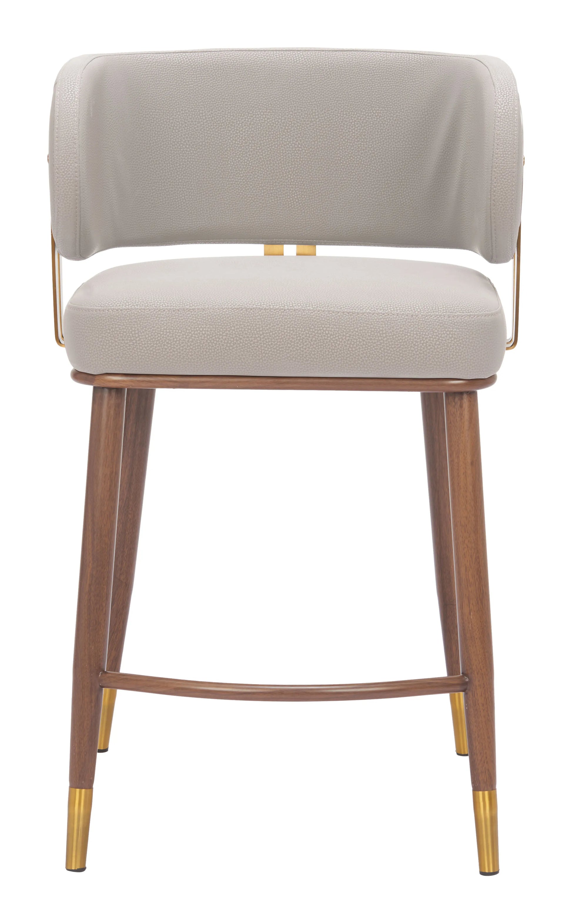 Straight-on front view of the Brew Counter Stool Beige & Walnut.