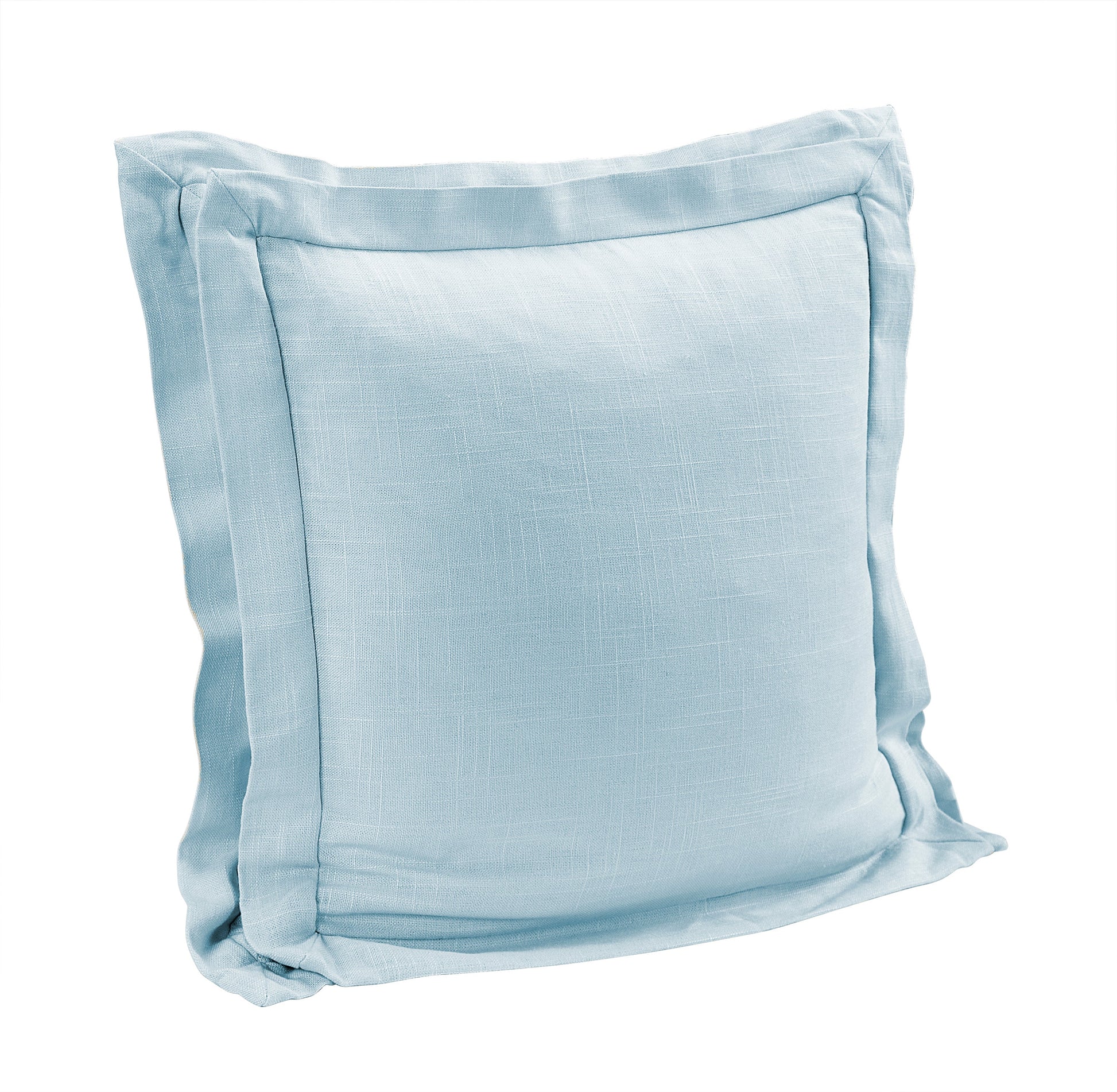 Light blue pillow with a textured surface on a white background
