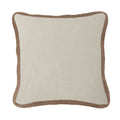 Beige pillow with brown woven trim on a white background